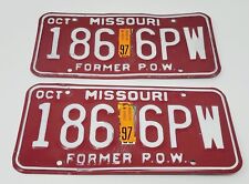 186 6PW Missouri Former POW Red License Plates Matching Set Issue Vintage picture