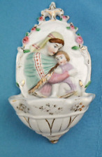 Antique Vintage Handpainted  Porcelain Bisque Madonna Wall Holy Water Font picture