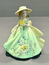 Vintage Rare Josef Originals Girl in Green Dress With Hat Flowers & Butterflies picture
