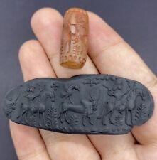 Old Antique Agate Stone Intaglio Cylinder Seal Stamp Ancient King On Ride Scene picture