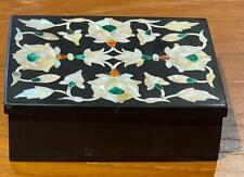 Mughal Rajasthani Black Marble Inlay Jewel Trinket Box Pietra Dura India Domino picture
