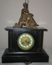 Antique 19th C Kroeber Iron Case French Mantel Clock Bronze lady Statue 