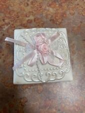 Ceramic jewelry box faux pearls lace ribbon rose floral vintage picture