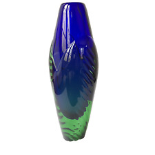 Ladislav Oliva Art Glass Vase Cobalt Blue Green Signed Art Deco Czech Vintage picture