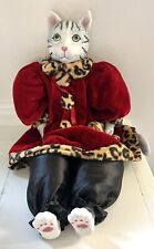 DILLARDS Trimmings Christmas Cat Doll Shelf Sitter Porcelain Velvet 20” picture