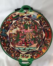 Vtg Mexican Red Clay Folk Art Handpainted Decorative Plate/Bowl w/Handles EUC  picture