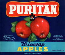 10 Vintage PURITAN Brand Apple Fruit Crate Labels Seattle, Washington picture