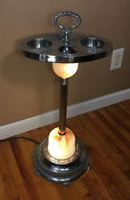 **Vintage MCM ART DECO LIGHTED SMOKERS STAND MARBLE SLAG GLASS CHROME EVER-BRITE picture