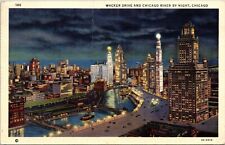 Waker Drive Chicago River Night Illinois Wob Note  1939 Pm Cancel PC picture