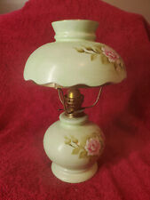 Lefton China Green Heritage Pink Roses Oil Lamp #4171 VERY GOOD - 10 1/2