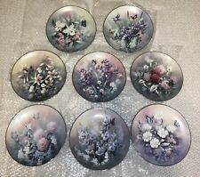 Edwin Knowles “Jewels of the Flowers-All 8 Porcelain Plates W/Platinum Rim-EUC picture