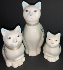Vintage 3 Cat Family Mom Dad Kitten White W/ Flowers Hand Painted Lot picture