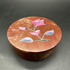 Vintage Hand Carved Stone Trinket Ring Box with inlay 3 1/2 In  made in India picture