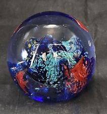 Art Glass Aquarium Round Paperweight Globe Orange Angel Fish Ocean Blue picture