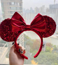 US Disney Parks Minnie Mouse Ears Pirate Disneyland Red Sequin Bow Headband 2022 picture