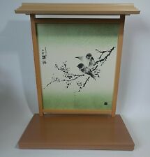 Japanese Asian Inspired Art Display Birds Perched On Flowering Branch Wood Base picture