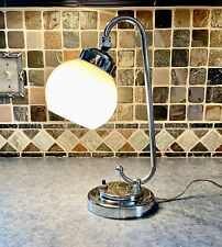Antique 1930s 40s Art Deco Milk Glass Chrome Accent Light Lamp Machine Age Orb picture