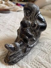 Wolf Original Soapstone Inuit Art Sculpture / Momma Feeding Baby picture