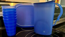 New Set of 6Tupperware 16oz Tumblers Pitcher And Covered Server  in  Royal Blue picture