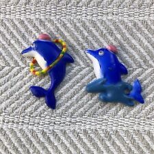 Pair Of Blue Plastic Vintage Googly Eyed Dolphins Porpoises Magnet picture