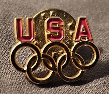 Vintage Atlanta 1996 USA Olympic Rings Gold-Toned Brass BALLOU Enamel Lapel Pin picture