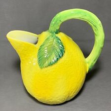 Vintage Lemon Shape Glazed Ceramic Pitcher Hand Painted Stamped Italy 9417 picture