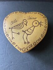 Vintage Handcrafted Tan Leather Heart Shaped Bird  Trinket Jewelry Box Retro picture