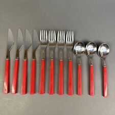 VTG Anacapa Red Flatware Plastic Handle Silverware Set 11 Pcs Stainless Japan picture