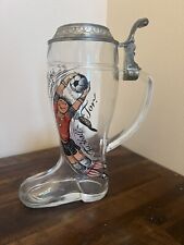 German Beer Glass Boot Shaped Stein Soccer Football Theme  Metal Top picture