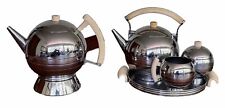 Chase Nessen Coffee Teapot Pitcher Tray Set Art Deco Chrome Bakelite Bar Vtg Mcm picture