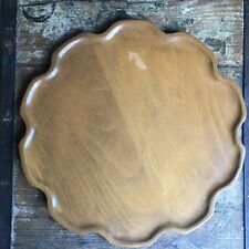Vintage Solid Wooden Round Drink Serving Tray Plain Natural Wood Finish 14” picture