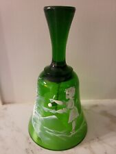 Vintage Mary Gregory Bell Bohemia Crystal Emerald Green Bell W/ Org Sticker  picture