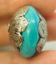 Antique Sky  Blue Turquoise  Sterling Silver Capped Pumpkin Bead Pendant picture