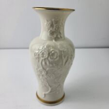 Lenox Ivory Cream White Floral Vase Raised Design Hand Decorated 24 K Gold Trim picture