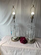  Large Clear Cut Crystal Grandiole Table Lamps w Prisms picture