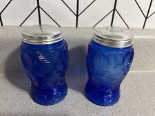 Cobalt Blue Glass Canada Strawberry Pattern Textured Salt & Pepper Shaker Set picture