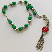 Vintage KRETA Green Silver Tone Enamel Prayer Beads Islamic  picture
