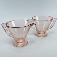 Pink Depression Glass VTG Cream and Sugar Bowl Set Footed Art Deco 2.75
