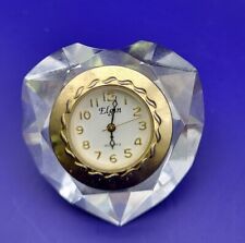 Vintage Elgin Mini Clock Diamond Heart Japan Quartz Movement Desk New Battery picture