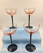 VTG MCM BLOWN Glass Wine/Champagne Coupes Pink Bowls w Black Stem picture
