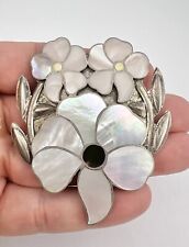 Rosita Anselm Wallace Zuni Sterling Silver Mother Of Pearl Flower Brooch 2.75