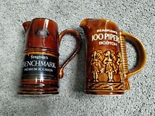 Lot Of 2 Seagram's Benchmark Premium Bourbon Whiskey Pitcher Ceramic Brown picture