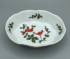 Vintage Lefton China Christmas Trinket Soap Dish Holly Cardinals 04542 Japan  6” picture