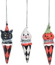 Johanna Parker Checkered Cone Halloween Ornament Set of 3 picture