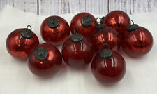 Set Of 9 Old World Kugel Style Glass Ornaments Red picture