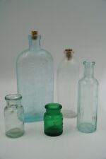 Antique Apothecary Aqua / Green Glass Drug Cure BOTTLES Bottle Lot of 5 picture