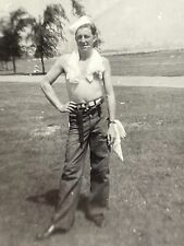 TF Photo 1945 *Creased* Photo Military Navy Sailor Shirtless Chest Handsome Man picture