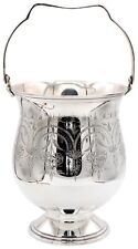 Vintage Floral-Etched Silverplate Ice Bucket with Handle Marked 
