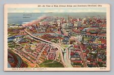 Postcard 1940s Main Avenue Bridge & Downtown Aerial View Cleveland Ohio 183 picture