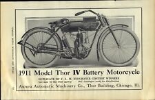 1911 PAPER AD Thor IV Battery Motorcycle Aurora Automatic Machinery Co picture